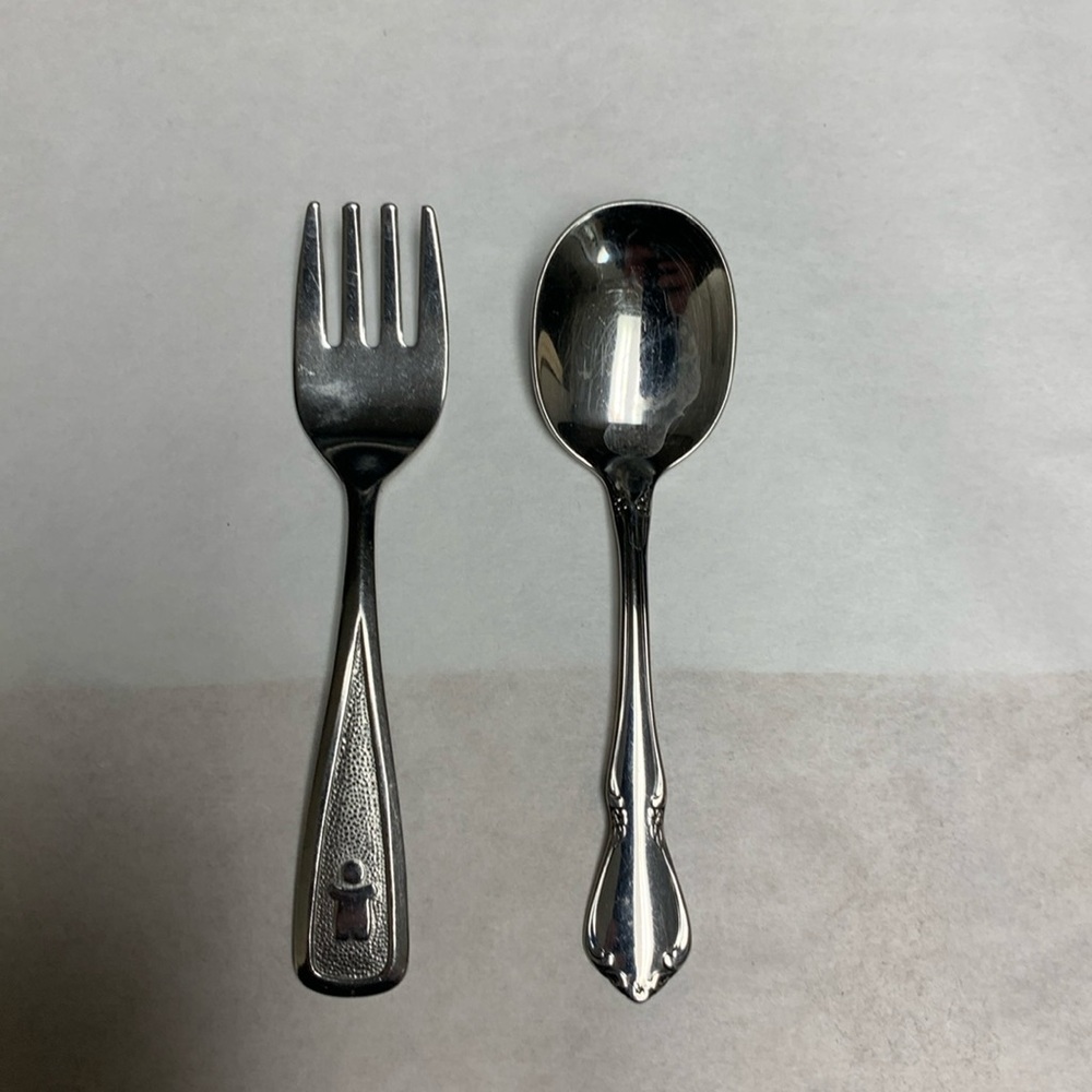 CHILD BABY FORK AND SPOON set Deluxe Stainless first years Elda craft